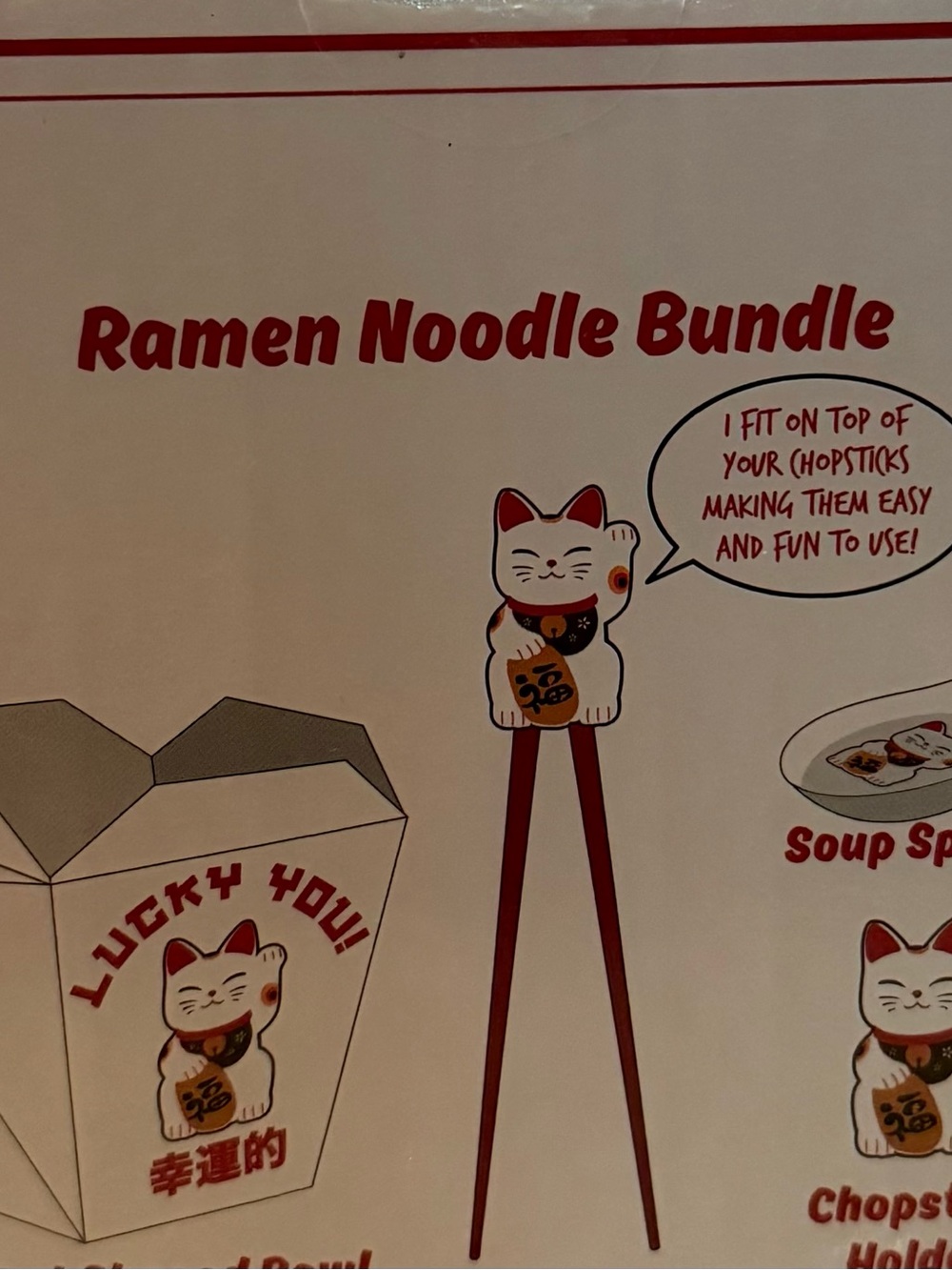 MAD Engine White Cat Lucky You Ceramic noodle bowl bundle with Red Accents - Picture 6 of 6